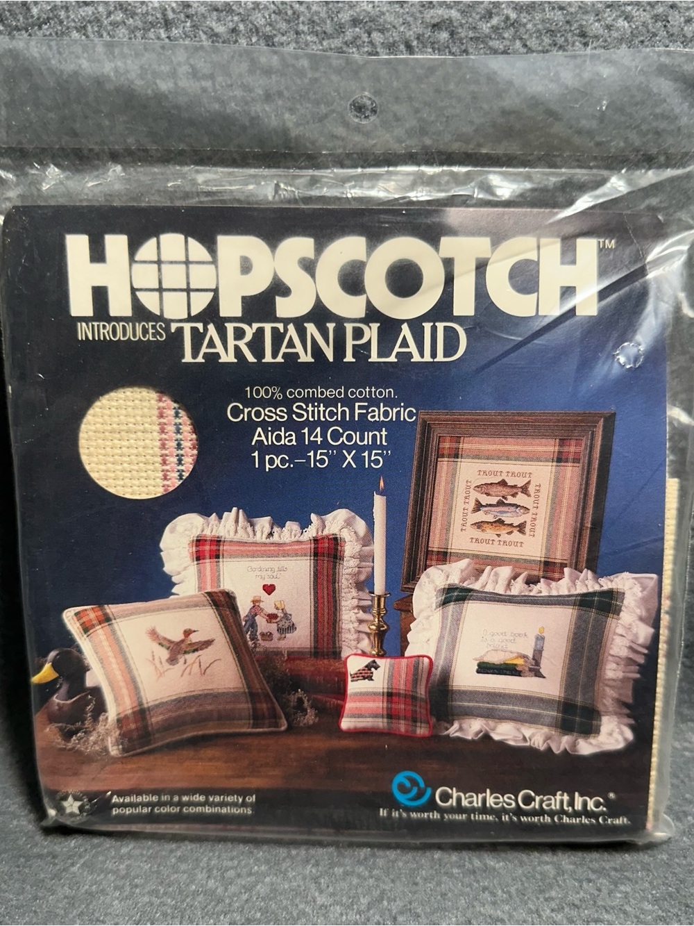 Vintage Tartan Plaid Cross Stitch Fabric - Cream and Red Tartan